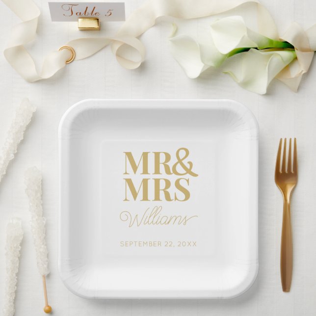 Mr & Mrs Minimal Simple Modern Disposable Paper Plate (Wedding)