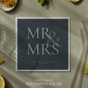 MR&MRS Minimal Typographic Space Grey Cocktail Napkin