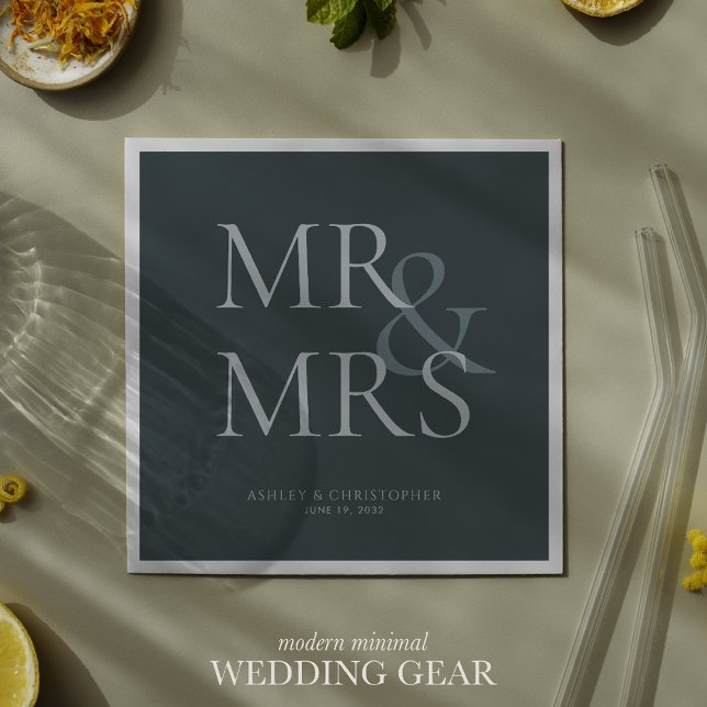 MR&MRS Minimal Typographic Space Grey Cocktail Napkin (Creator Uploaded)