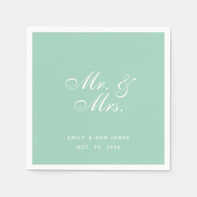 Mr & Mrs Mint Green Wedding Simple Elegant Script Napkin (Front)
