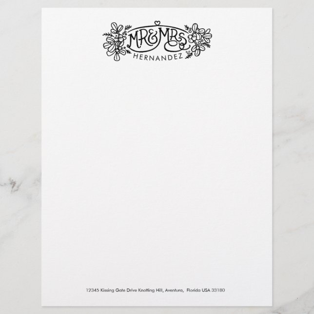 Mr & Mrs mistletoe drawing new couple letterhead (Front)