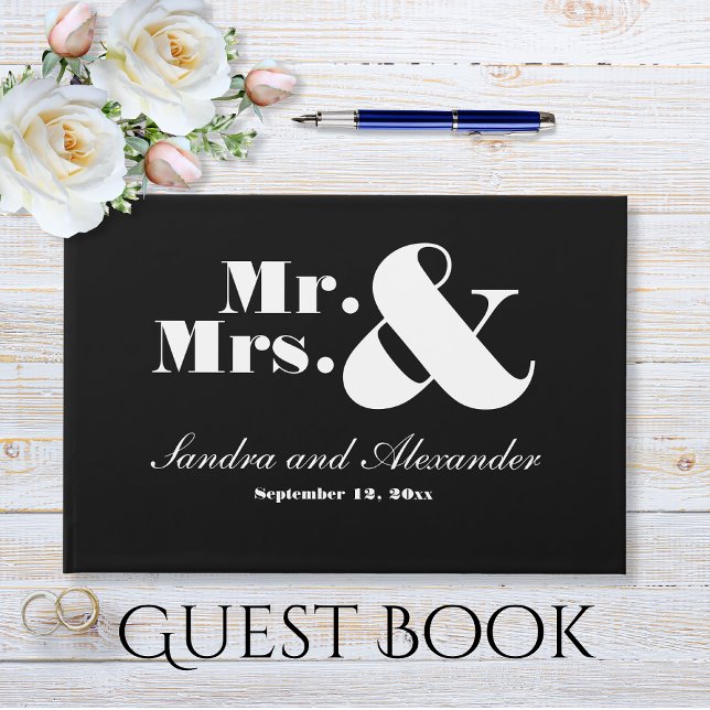 Mr Mrs Modern Chic Minimal Black White Wedding Guest Book (Creator Uploaded)
