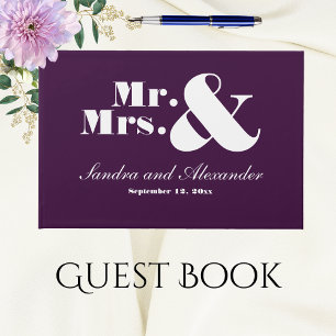 Mr Mrs Modern Minimal Bold Jewel Purple Wedding Guest Book