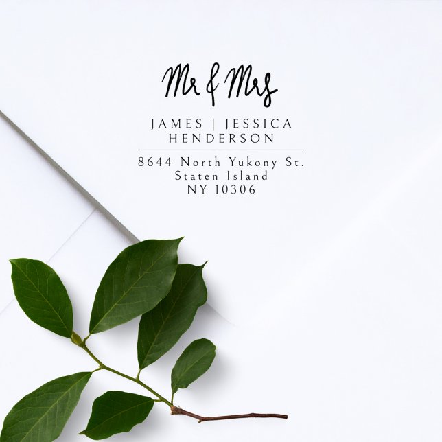 Mr & Mrs Modern Script Wedding Return Address Rubber Stamp (Creator Uploaded)