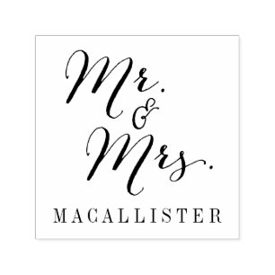 Mr & Mrs Modern Script Wedding Self Inking Stamp