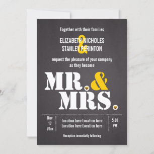 Mr. & Mrs. Modern typography black, yellow wedding Invitation