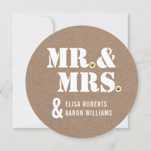 Mr. & Mrs. Modern typography kraft paper wedding Invitation