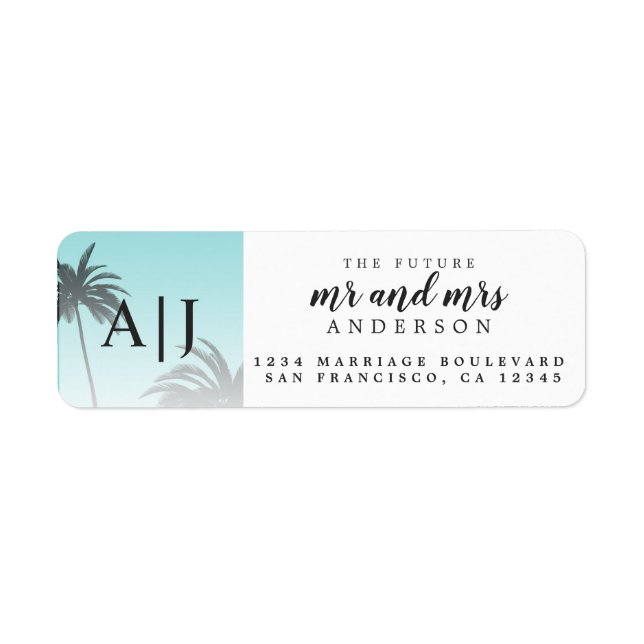 Mr Mrs Monogram Beach Wedding Return Address (Front)