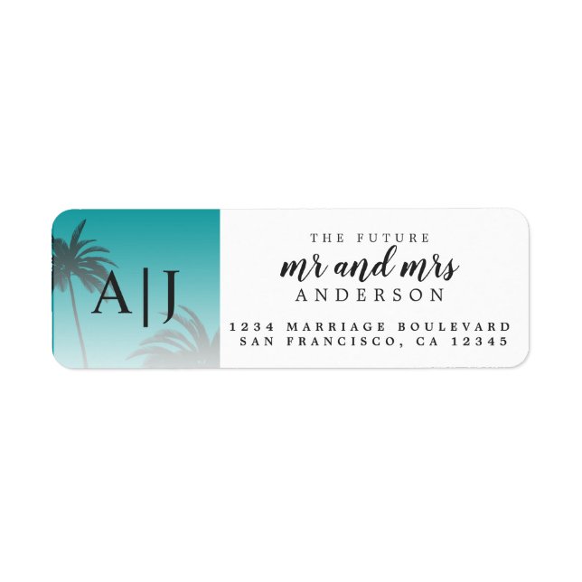 Mr Mrs Monogram Beach Wedding Return Address (Front)