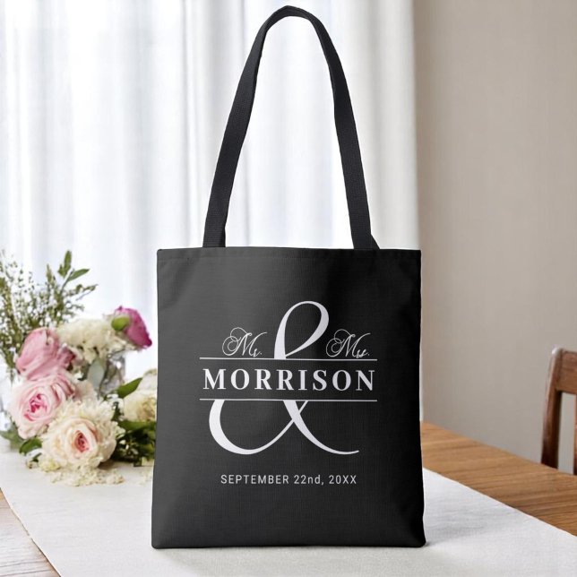 Mr Mrs Monogram Black White Wedding  Tote Bag (Creator Uploaded)