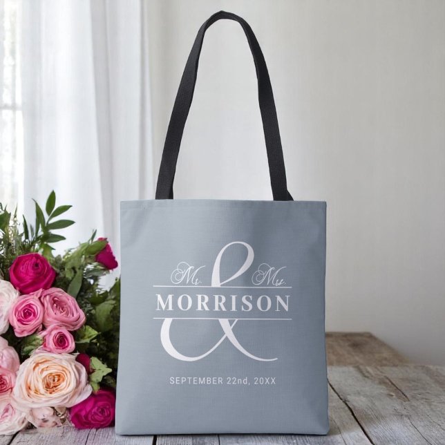 Mr Mrs Monogram Dusty Blue Wedding  Tote Bag (Creator Uploaded)