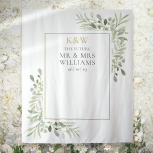 Mr Mrs Monogram Greenery Couples Shower Photo Prop Tapestry