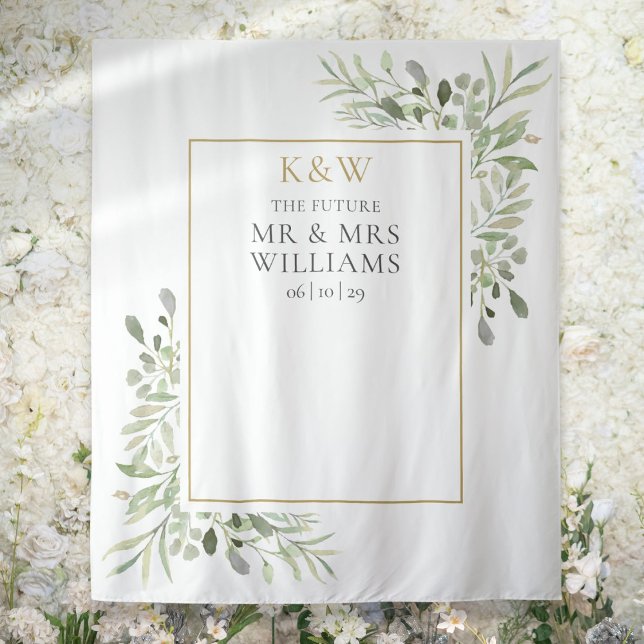 Mr Mrs Monogram Greenery Couples Shower Photo Prop Tapestry (Mr Mrs Monogram Greenery Couples Shower Photo Prop Tapestry)