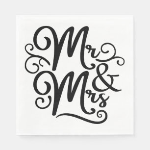 Mr & Mrs Monogram Wedding Just Married Black White Napkin