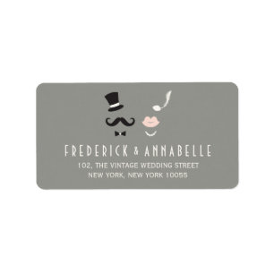 Mr & Mrs Moustache And Lips Vintage Chic Wedding Label