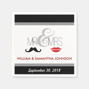Mr. & Mrs. Moustache and Lipstick Napkins (black)