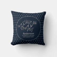 Mr & Mrs (Name, Date) Wedding Navy Silver Hearts