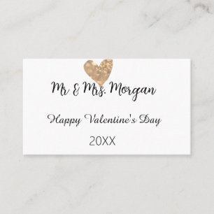 Mr & Mrs name happy Valentine's day gold heart  Business Card