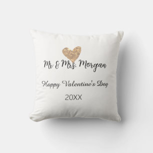 Mr & Mrs name happy Valentine's day gold heart  Cushion