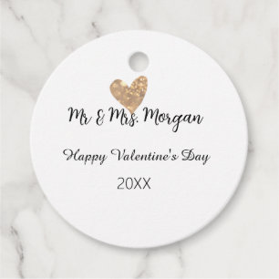 Mr & Mrs name happy Valentine's day gold heart Favour Tags