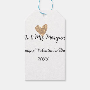 Mr & Mrs name happy Valentine's day gold heart Gift Tags