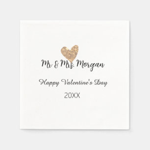 Mr & Mrs name happy Valentine's day gold heart Napkin