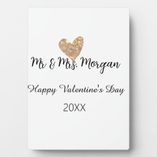 Mr & Mrs name happy Valentine's day gold heart Plaque