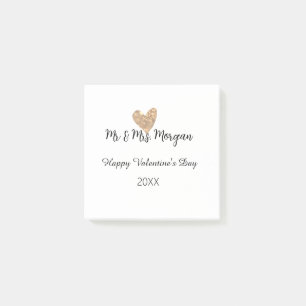 Mr & Mrs name happy Valentine's day gold heart  Post-it Notes