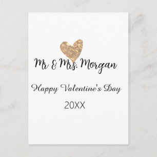 Mr & Mrs name happy Valentine's day gold heart  Postcard