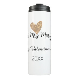 Mr & Mrs name happy Valentine's day gold heart Thermal Tumbler