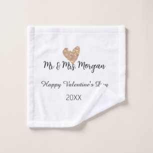 Mr & Mrs name happy Valentine's day gold heart Wash Cloth
