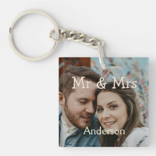 mr & mrs name photo christmas couple wedding yello key ring
