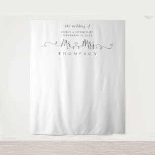 Mr Mrs Name Rings Heart Script Photo Background Tapestry