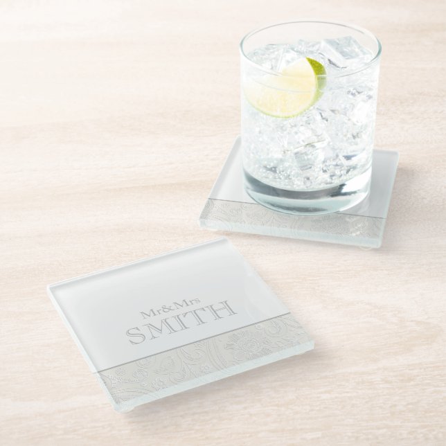 Mr&Mrs NAME Wedding Keepsake Elegant Coaster (Angled)