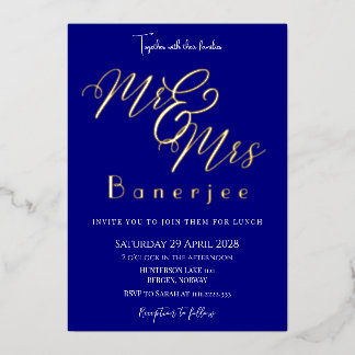 Mr & Mrs Navy Blue Wedding Foil Invitation