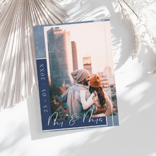 Mr & Mrs Navy Blue White Script Photo Save The Date