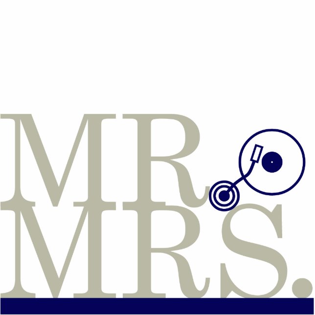 Mr & Mrs Navy & Silver DJ Cake Topper Standing Photo Sculpture (Front)