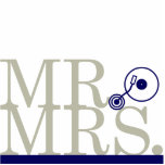 Mr & Mrs Navy & Silver DJ Cake Topper Standing Photo Sculpture<br><div class="desc">Decorate your wedding cake with this simple,  yet fun cake topper from Kustom By Kris. It reads "Mr." and "Mrs." with a turntable between them.</div>