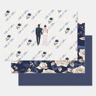 Mr & Mrs Navy Wedding Wrapping Paper