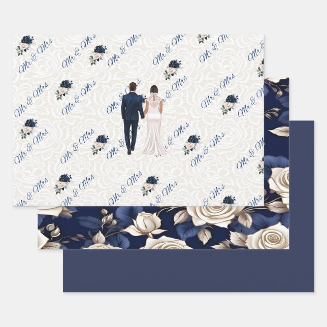 Mr & Mrs Navy Wedding Wrapping Paper (Set)
