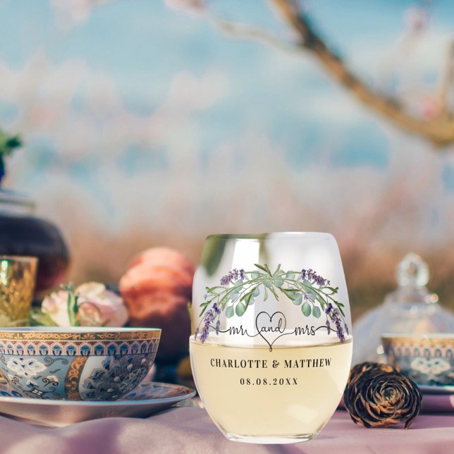 Mr mrs newly weds lavender wedding stemless wine glass (Creator Uploaded)