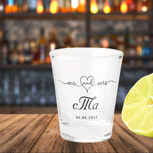 Mr mrs newly weds monogram wedding party shot glass