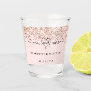 Mr mrs newly weds rose gold  sparkles wedding shot glass
