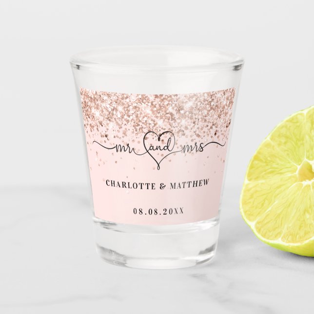 Mr mrs newly weds rose gold  wedding shot glass (Front)