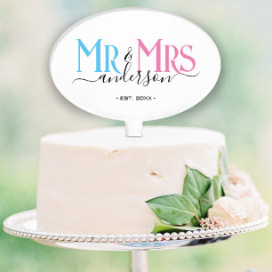 Mr & Mrs Newlywed Couple Wedding Anniversary Black Cake Pick