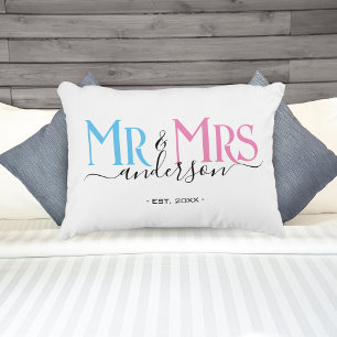 Mr & Mrs Newlywed Couple Wedding Anniversary White Decorative Cushion