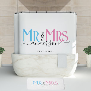 Mr & Mrs Newlywed Couple Wedding Anniversary White Shower Curtain
