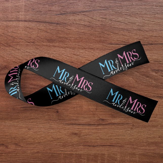 Mr & Mrs Newlywed Couple Wedding Gift Wrap Black Satin Ribbon (Creator Uploaded)