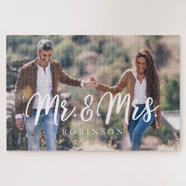 Mr & Mrs Newlywed Custom Full Photo Jigsaw Puzzle (Horizontal)