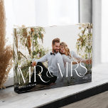Mr Mrs Newlywed Gift Modern Couple Photo Keepsake<br><div class="desc">Minimal and modern newlywed couple's photo block. Simple and modern design with a full photo design. Customise with your special photo,  year,  and name. "Mr & Mrs" photo overlay in an elegant typography. A perfect keepsake for couples celebrating their marriage as Mr and Mrs.</div>